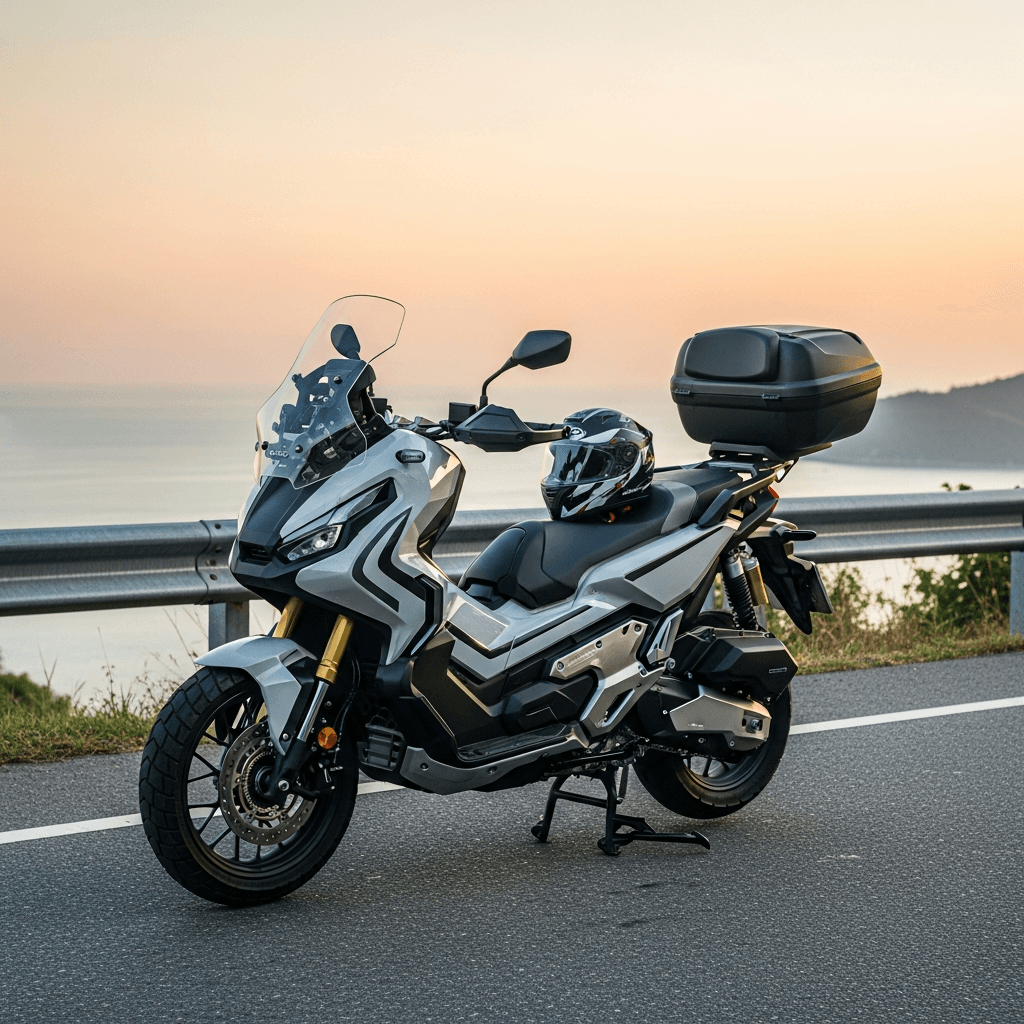 Счастливая пара туристов на байке Honda Click от Chang Thai Rentals едет по живописной дороге на Пхукете